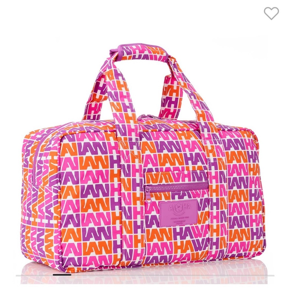ALOHA Collection Pink Orange Purple Logo-Print Travel Duffle Bag
